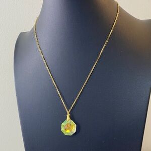 Gold Tone Necklace with Iridescent Pendant